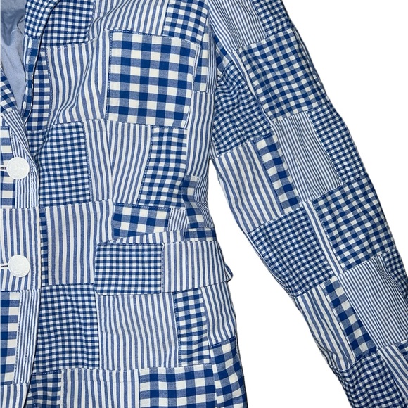 Red Fleece Brooks Brothers Cotton Patchwork Blazer | Size 2 - Picture 2 of 11